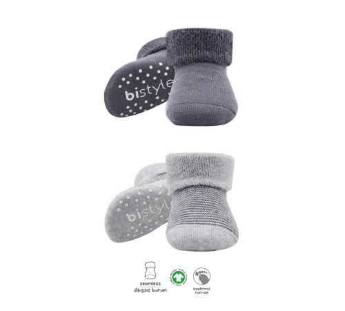 Bistyle Çemberli Kaymaz Havlu Soket Çorap 2'Li BS10503 Gri-Antrasit Bistyle Çemberli Kaymaz Havlu Soket Çorap 2'Li BS10503 Gri-Antrasit