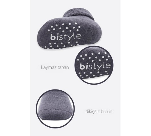 Bistyle Çemberli Kaymaz Havlu Soket Çorap 2'Li BS10503 Gri-Antrasit Bistyle Çemberli Kaymaz Havlu Soket Çorap 2'Li BS10503 Gri-Antrasit
