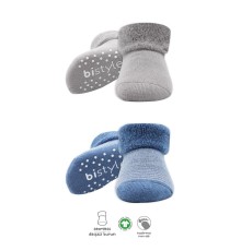 Bistyle Çemberli Kaymaz Havlu Soket Çorap 2'Li BS10503 İndigo Gri