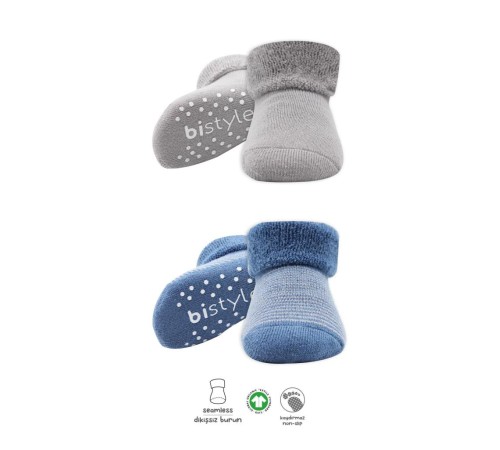 Bistyle Çemberli Kaymaz Havlu Soket Çorap 2'Li BS10503 İndigo Gri Bistyle Çemberli Kaymaz Havlu Soket Çorap 2'Li BS10503 İndigo Gri