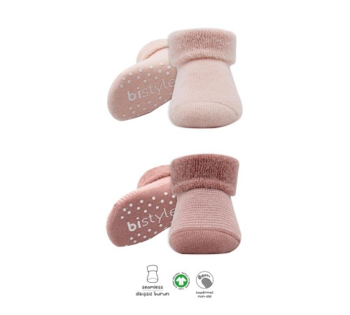 Bistyle Çemberli Kaymaz Havlu Soket Çorap 2'Li BS10503 Pudra Pembe