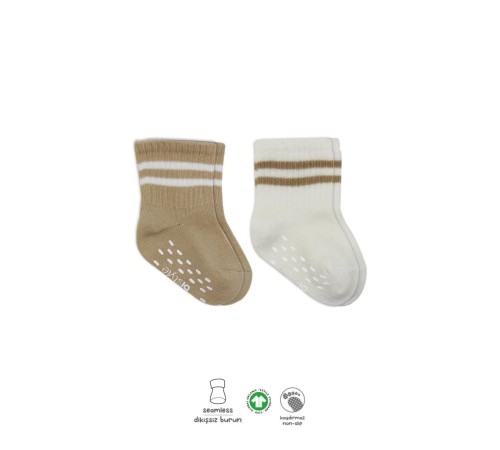 Bistyle Çemberli Kaymaz Soket Çorap 2'Li BS10125 Bej-Ekru