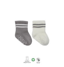 Bistyle Çemberli Kaymaz Soket Çorap 2'Li BS10125 Gri Ekru