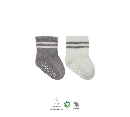 Bistyle Çemberli Kaymaz Soket Çorap 2'Li BS10125 Gri Ekru Bistyle Çemberli Kaymaz Soket Çorap 2'Li BS10125 Gri Ekru