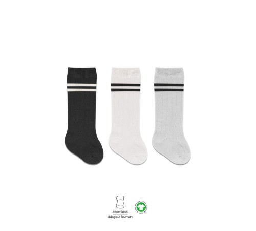 Bistyle Derby Dizaltı Çorap 3'Lü BS40101 Siyah Ekru Gri Çemberli Bistyle Derby Dizaltı Çorap 3'Lü BS40101 Siyah Ekru Gri Çemberli