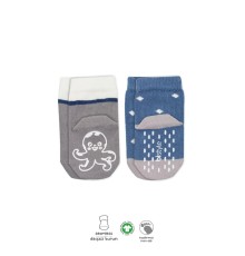 Bistyle Hayvan Figürlü Kaymaz Erkek Soket Çorap 2'Li BS10119 İndigo