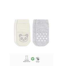Bistyle Hayvan Figürlü Kaymaz Soket Çorap 2'Li BS10104 Gri Ekru