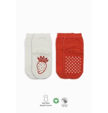Bistyle Meyve Figürlü Kaymaz Soket Çorap 2'Li BS10105 Kırmızı Ekru