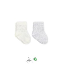 Bistyle Puan Derby Penye Soket Çorap 2'Li BS10103 Gri Ekru