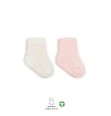 Bistyle Puan Derby Penye Soket Çorap 2'Li BS10103 Pembe Ekru