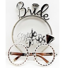 BrideYazılıTaçveBrideToBeYazılıGözlükSetiGümüşRenk