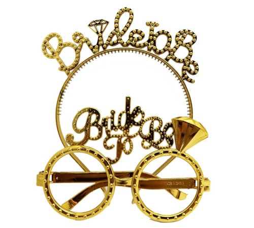 BrideToBeYazılıTaçveBrideToBeYazılıGözlükSetiAltınRenk