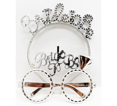 BrideToBeYazılıTaçveBrideToBeYazılıGözlükSetiGümüşRenk