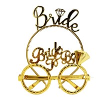 BrideYazılıTaçveBrideToBeYazılıGözlükSetiAltınRenk