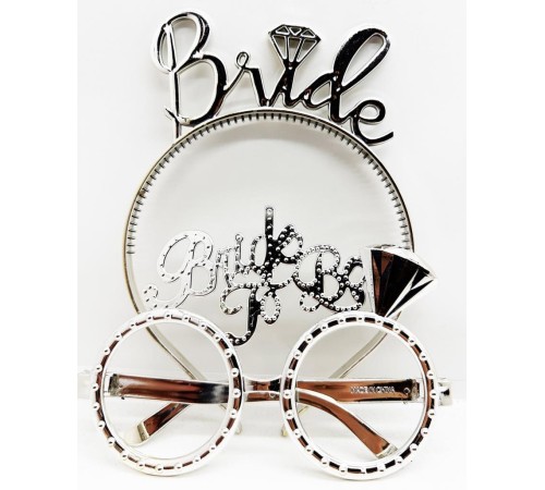 BrideYazılıTaçveBrideToBeYazılıGözlükSetiGümüşRenk
