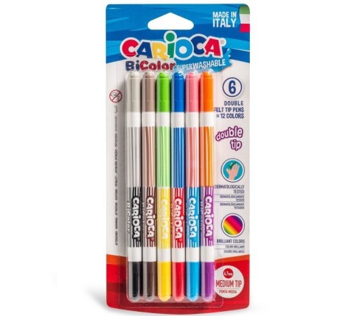 Carioca Bicolor Süper Yıkanabilir Çift Uçlu Keçeli Boya Kalemi 6'Lı 12 Renk Carioca Bicolor Süper Yıkanabilir Çift Uçlu Keçeli Boya Kalemi 6'Lı 12 Renk