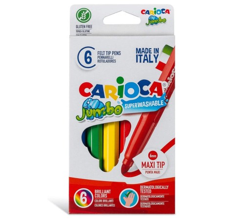 Carioca Jumbo Süper Yıkanabilir Keçeli Boya Kalemi 6'Lı Carioca Jumbo Süper Yıkanabilir Keçeli Boya Kalemi 6'Lı
