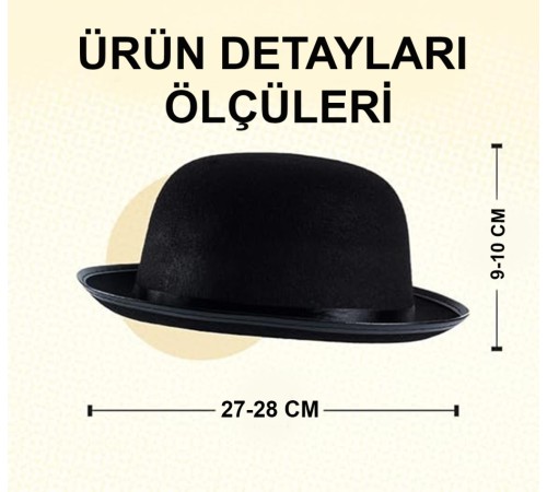 Charlie Chaplin Stil Çocuk Şapkası – Siyah Melon Parti Şapkası Charlie Chaplin Stil Çocuk Şapkası – Siyah Melon Parti Şapkası