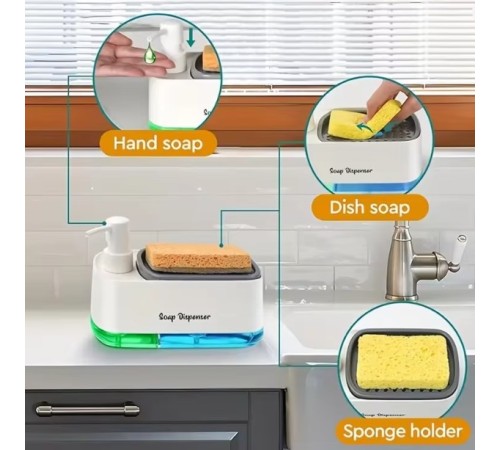 Çift Hazneli Sıvı Sabunluk ve Süngerlik Hazneli