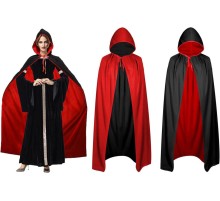 Çift Taraflı Kullanılabilir Siyah Kırmızı Kapişonlu Pelerin 140 cm Yetişkin