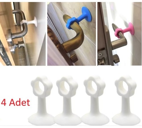 CM-072 Vantuzlu Geçmeli Kapı Kolu Stoper 4lü Set Beyaz