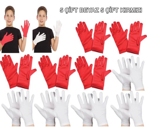 Çocuk Gösteri Eldiven Seti – 5 Çift Beyaz & 5 Çift Kırmızı Çocuk Gösteri Eldiven Seti – 5 Çift Beyaz & 5 Çift Kırmızı