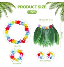 Çocuk Hawaii Kostüm Seti - Yaprak Etek & Hawaii Set - 5 Parça
