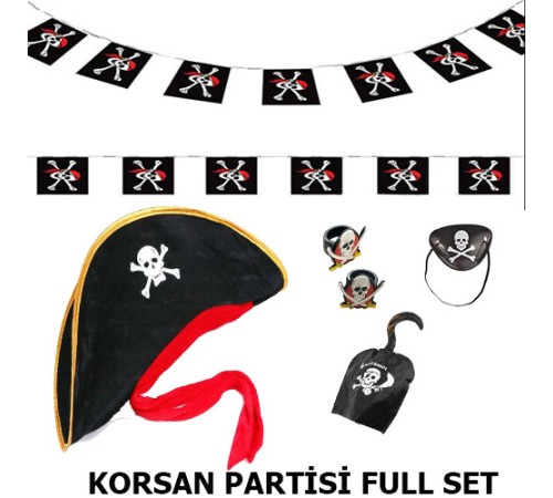 Çocuk Korsan Şapkası + Kancası + Göz Bandı + 2 Adet Yüzük + Afiş Seti Çocuk Korsan Şapkası + Kancası + Göz Bandı + 2 Adet Yüzük + Afiş Seti