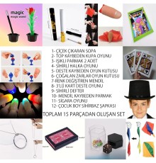 Çocuklar İçin 15 Parça Sihirbazlık ve İllüzyon Seti – Başlangıç Gösteri Kutusu