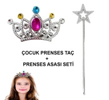 Çocuklar İçin Taraklı Prenses Tacı ve Prenses Yıldız Asa Seti Gümüş