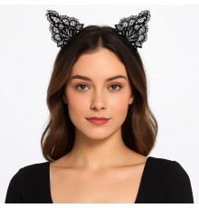 Dantelli Siyah Kedi Tacı - Vintage Tarz Dantel Kedi Kulak