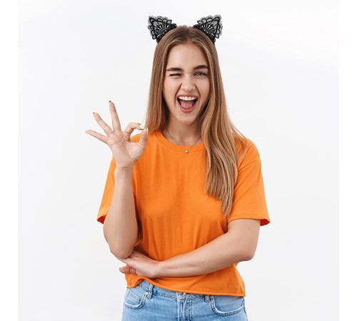 Dantelli Siyah Kedi Tacı - Vintage Tarz Dantel Kedi Kulak