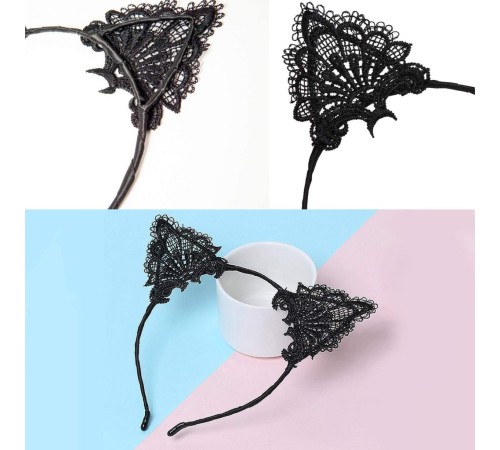 Dantelli Siyah Kedi Tacı - Vintage Tarz Dantel Kedi Kulak