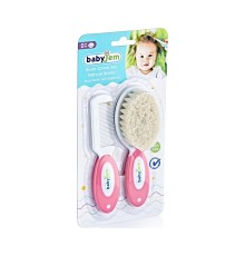 Doğal Kıl Fırça Tarak Seti 519 Pembe