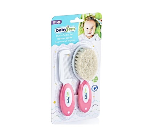 Doğal Kıl Fırça Tarak Seti 519 Pembe