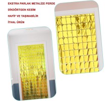 Ekstra Metalize Altın Renk Disko Dikdörtgen Kesim Kapı Perdesi Dekorasyon 1x2 Metre