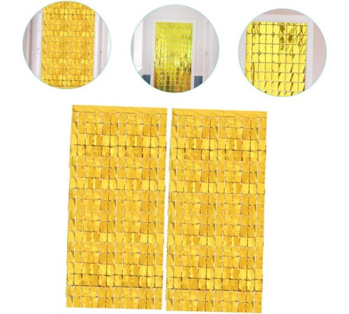 Ekstra Metalize Altın Renk Disko Dikdörtgen Kesim Kapı Perdesi Dekorasyon 1x2 Metre