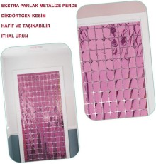NessiWorld Ekstra Metalize Rose Gold Renk Disko Dikdörtgen Kesim Kapı Perdesi Dekorasyon 1x2 Metre