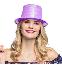 Floresan Mor Renk Simli Uzun Fötr Melon Şapka 12 cm
