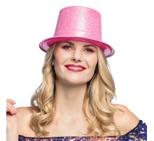 Floresan Pembe Renk Simli Uzun Fötr Melon Şapka 12 cm