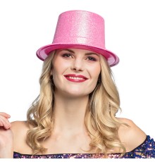 Floresan Pembe Renk Simli Uzun Fötr Melon Şapka 12 cm