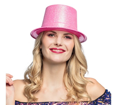 Floresan Pembe Renk Simli Uzun Fötr Melon Şapka 12 cm Floresan Pembe Renk Simli Uzun Fötr Melon Şapka 12 cm