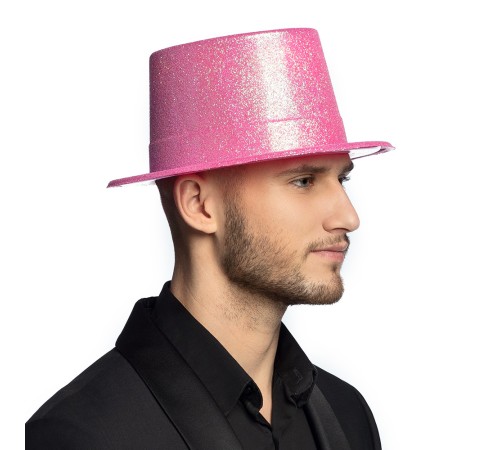Floresan Pembe Renk Simli Uzun Fötr Melon Şapka 12 cm Floresan Pembe Renk Simli Uzun Fötr Melon Şapka 12 cm