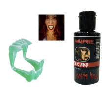 Fosforlu Çift Damak Takma Vampir Dişi ve 50 gr Tiyatro Kanı