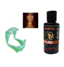 Fosforlu Çift Damak Takma Vampir Dişi ve 50 gr Tiyatro Kanı