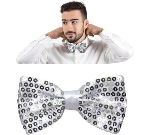 Gece Işıltısı Gümüş Payetli Pullu Papyon 7x2 cm Gece Işıltısı Gümüş Payetli Pullu Papyon 7x2 cm
