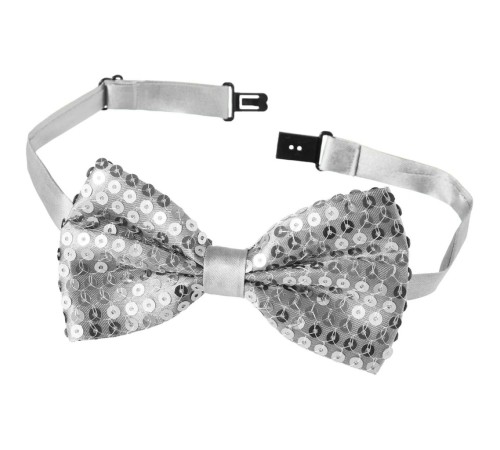 Gece Işıltısı Gümüş Payetli Pullu Papyon 7x2 cm