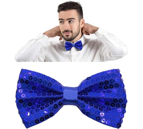 Gece Işıltısı Mavi Payetli Pullu Papyon 7x2 cm Gece Işıltısı Mavi Payetli Pullu Papyon 7x2 cm