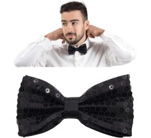 Gece Işıltısı Siyah Payetli Pullu Papyon 7x2 cm