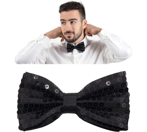 Gece Işıltısı Siyah Payetli Pullu Papyon 7x2 cm Gece Işıltısı Siyah Payetli Pullu Papyon 7x2 cm